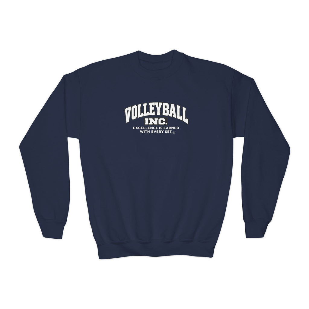 Volleyball Inc. Youth Sweatshirt | Excellence Is Earned With Every Set | Girls Volleyball Youth Crewneck