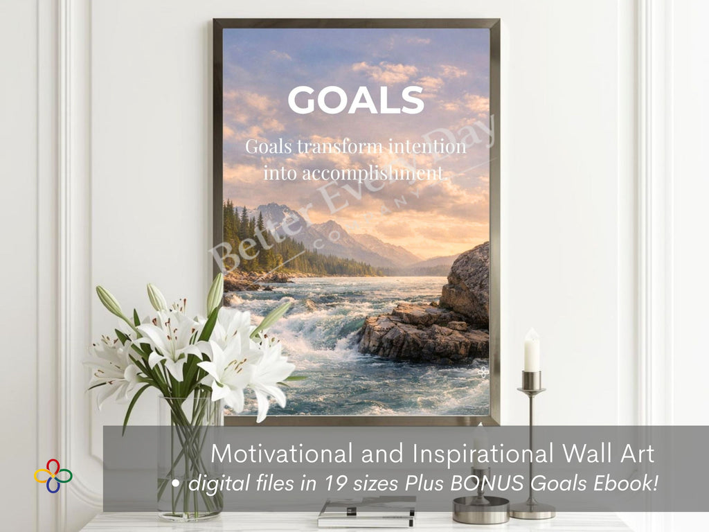 Goals - River Inspirational Poster Print, Quote Poster, Motivational Nature Wall Art (Digital Download) Wallart