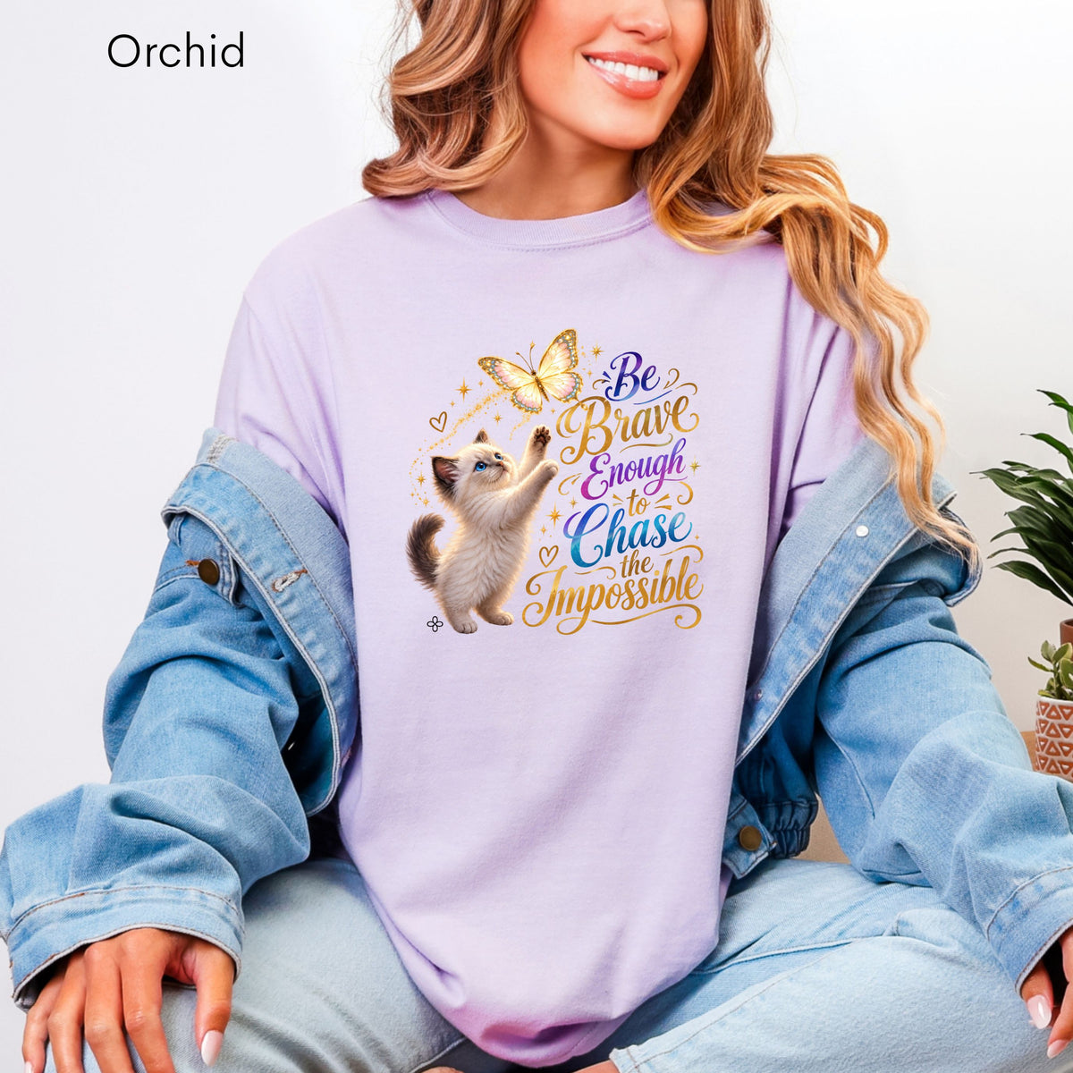 Be Brave Enough to Chase the Impossible - Women's Comfort Colors Motivational Cat / Pet T-Shirt for Women - Inspirational Tee - Comfort Colors Shirt