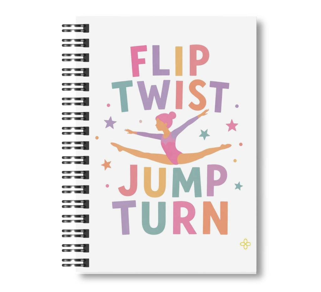 Flip, Twist, Jump, Turn, Gymnastics Notebook, 8.5"x11" Wide Ruled, Kids Notebook,  Blank Notebook, Spiral