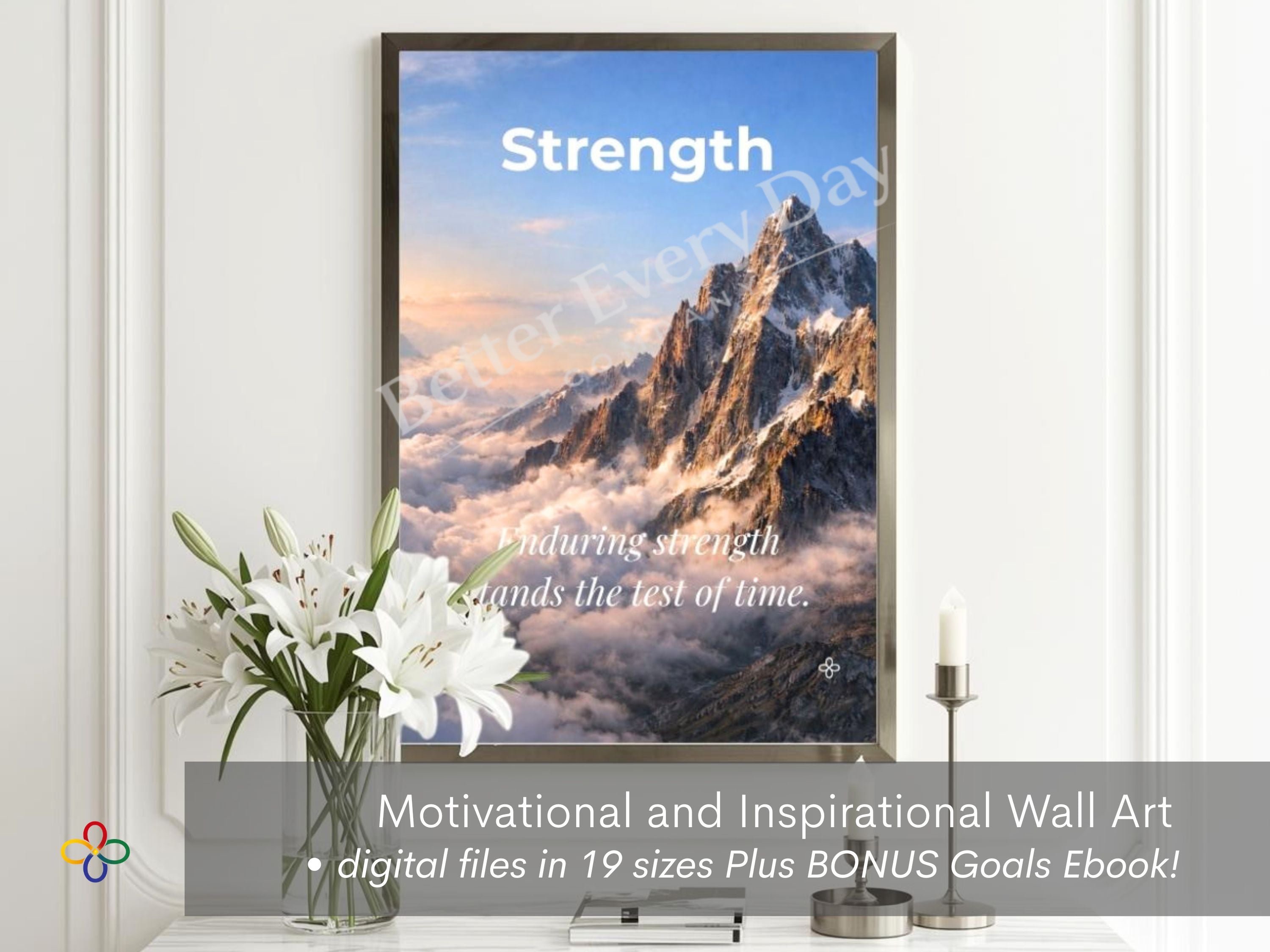 Strength - Mountain Inspirational Poster Print, Quote Poster, Motivational Nature Wall Art (Digital Download) Wallart