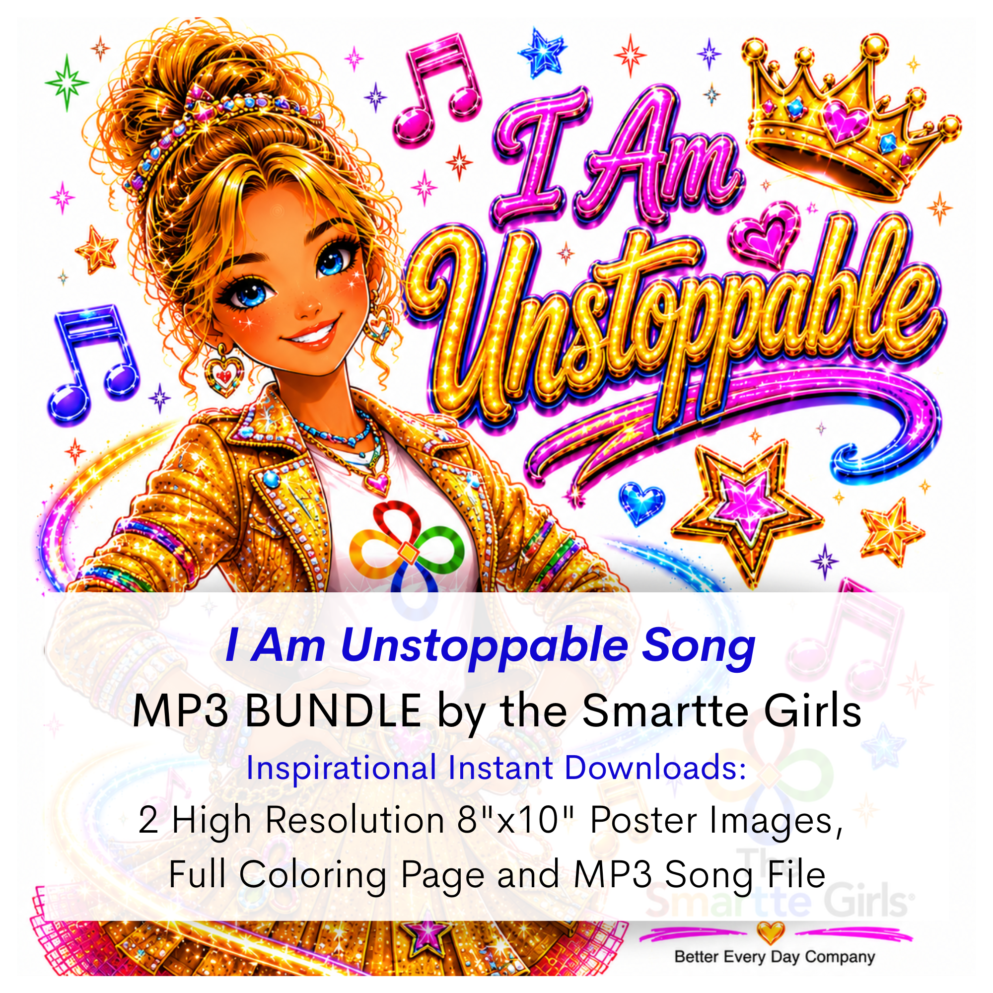 I Am Unstoppable Song MP3, Poster and Coloring Page BUNDLE by the Smartte Girls