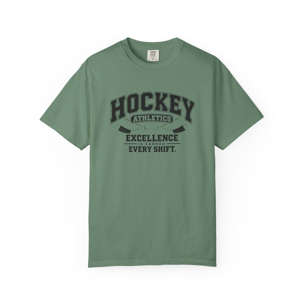 Hockey Athletics T-Shirt | Excellence Is Earned Every Shift | Hockey Comfort Colors Tee