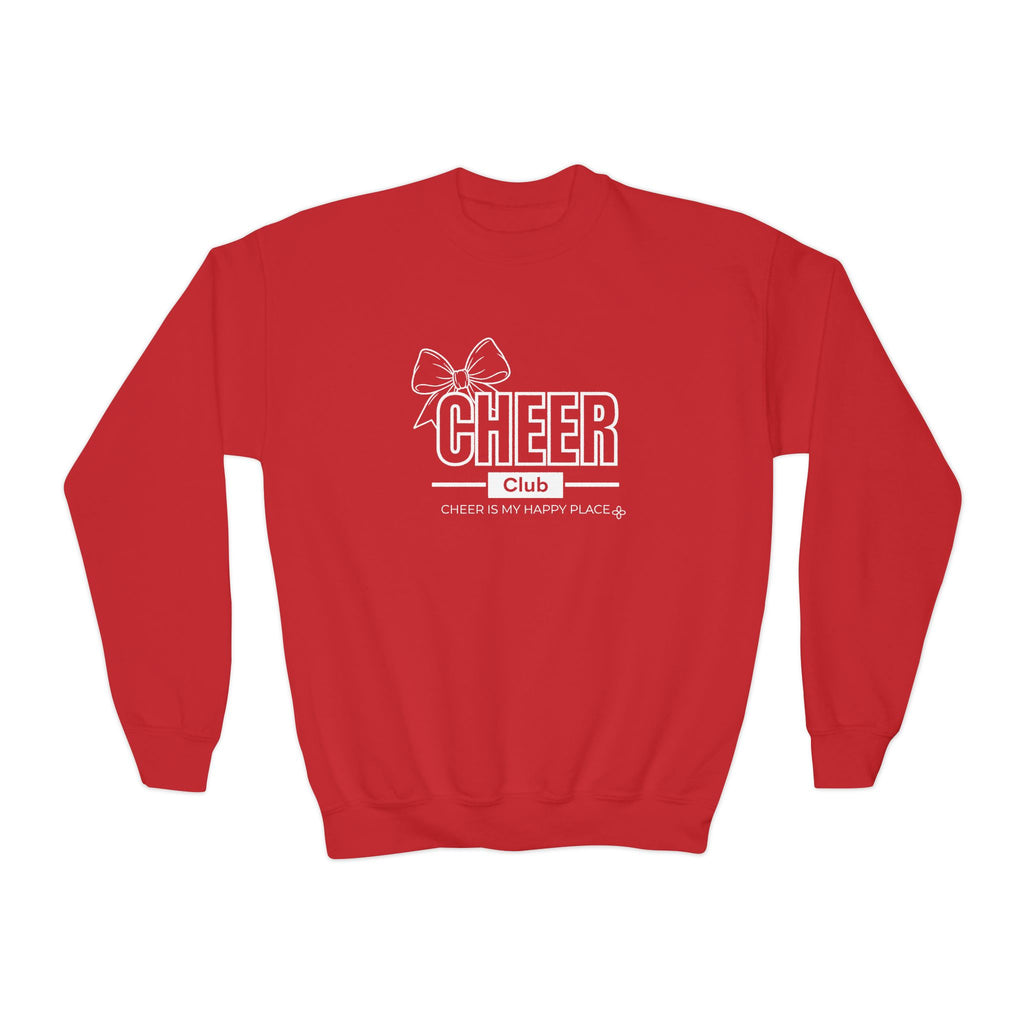 Cheer Club Bow Youth Sweatshirt | Cheer Bow, Cheer Is My Happy Place | Girls Cheer Youth Crewneck