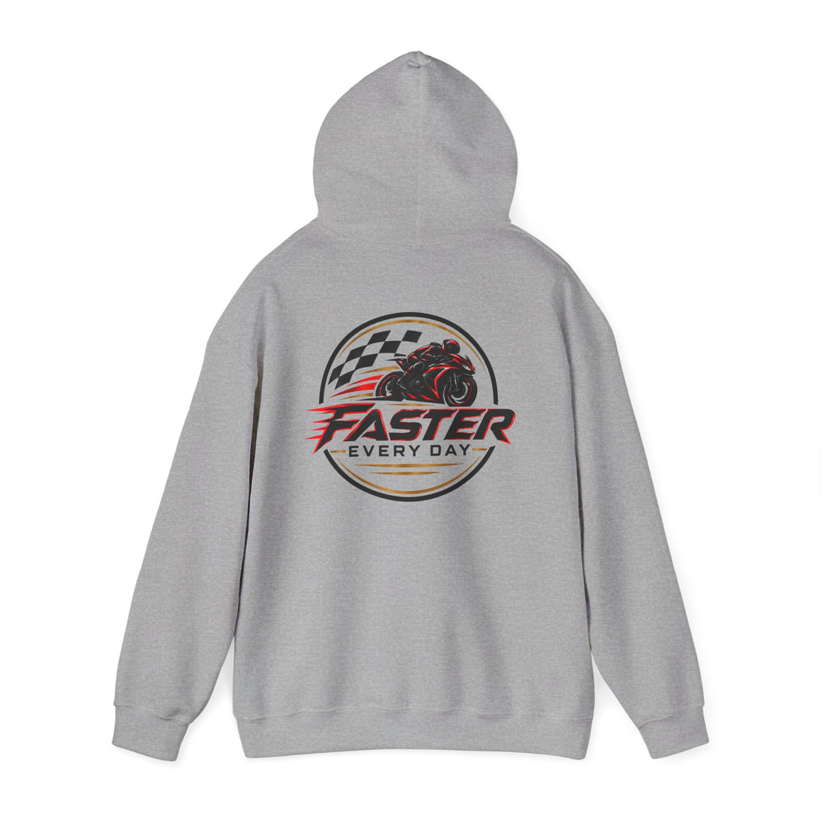 Faster Every Day Racing Badge Hoodie | Front Logo and Back Print | Motorcycle Gift | Gildan Hoodie