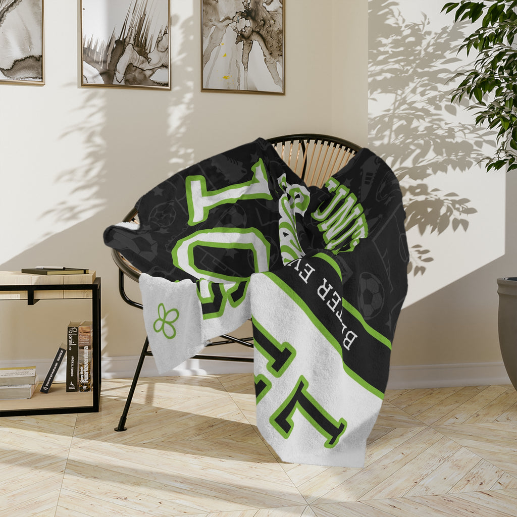 Personalized Soccer Blanket - Varsity Split Design | Custom Team Name, Number or Class Year & Player Name | Soccer Player, Senior Night Gift | Plush Throw