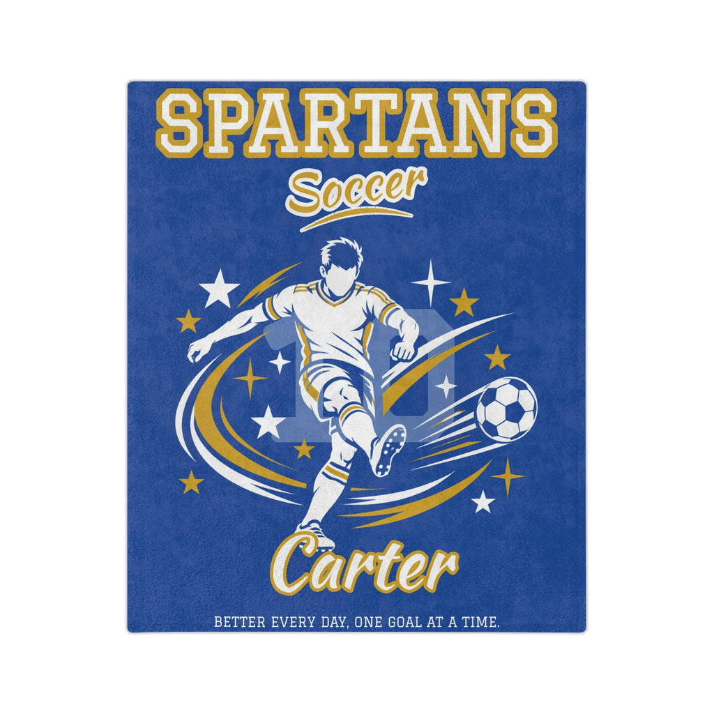 Personalized Boy Soccer Blanket - Player Spotlight Design | Custom Team Name, Number & Player Name | 2 Styles, Your Team Colors | Plush Throw