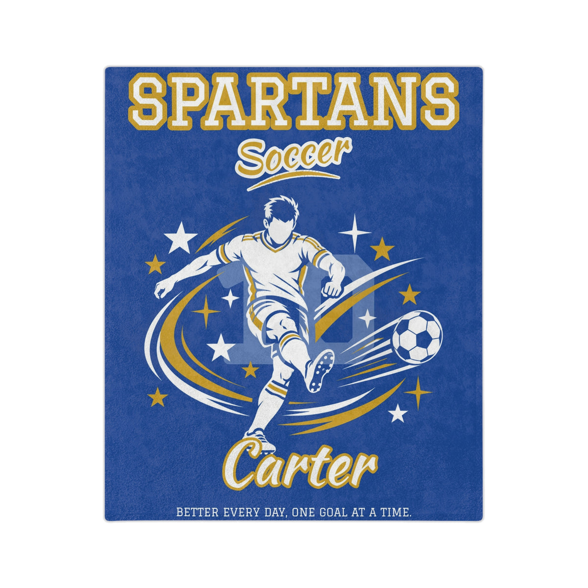 Personalized Boy Soccer Blanket - Player Spotlight Design | Custom Team Name, Number & Player Name | 2 Styles, Your Team Colors | Plush Throw