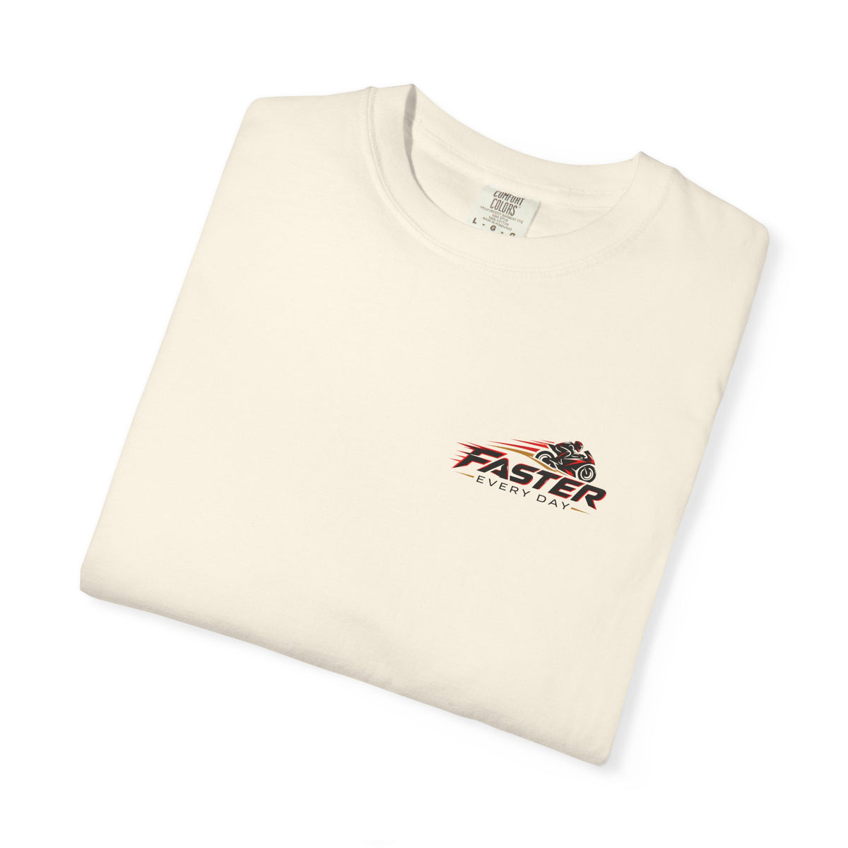 Faster Every Day Racing Badge Tee | Front Logo and Back Print | Motorcycle Shirt | Comfort Colors T-Shirt
