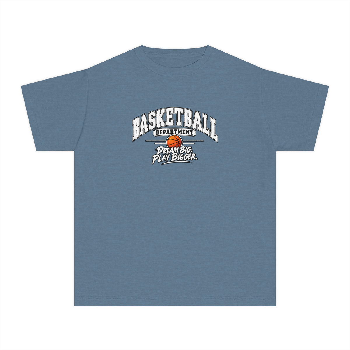 Basketball Department Youth T-Shirt | Dream Big, Play Bigger | Kids Basketball Comfort Colors Youth Tee