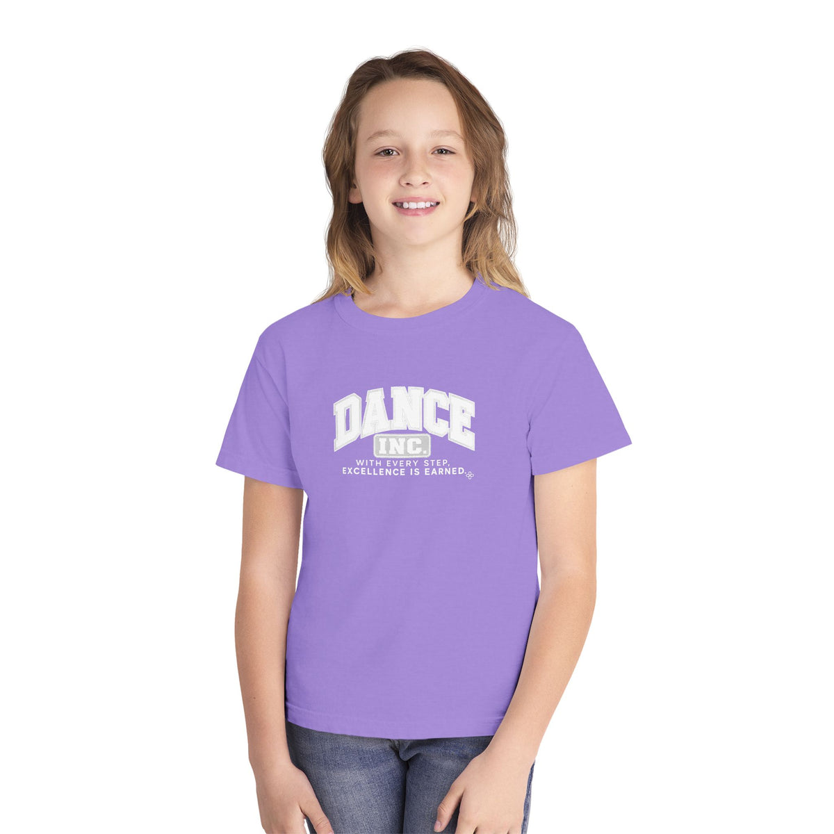 Dance Inc. Youth T-Shirt | With Every Step, Excellence Is Earned | Girls Dance Comfort Colors Youth Tee