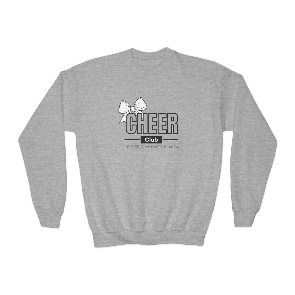 Cheer Club Bow Youth Sweatshirt | Cheer Bow, Cheer Is My Happy Place | Girls Cheer Youth Crewneck