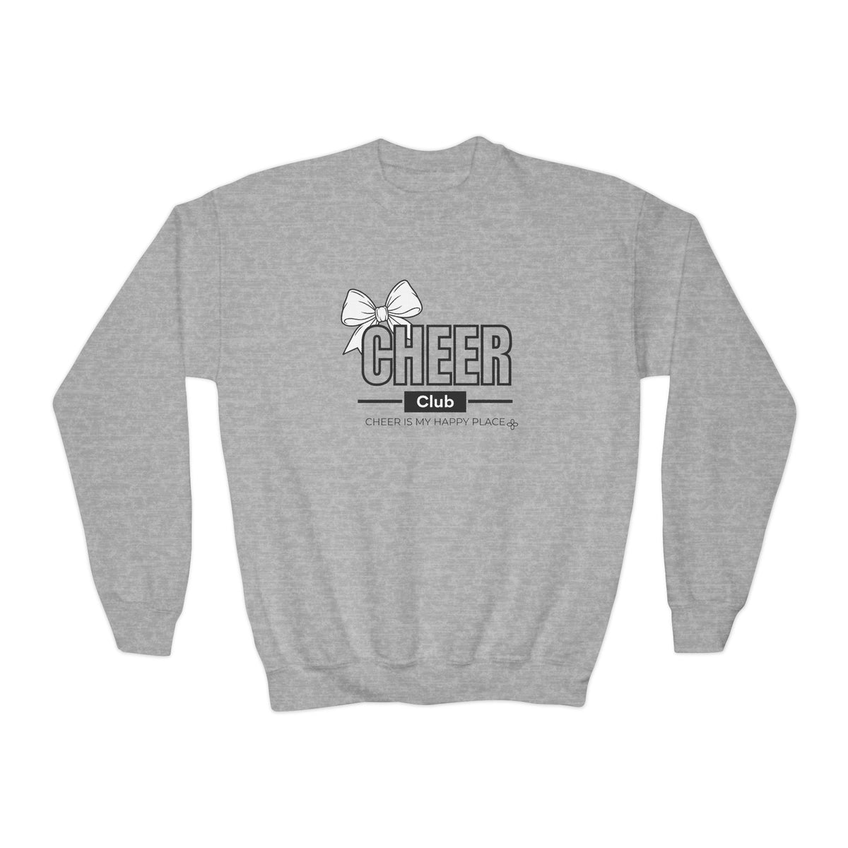 Cheer Club Bow Youth Sweatshirt | Cheer Bow, Cheer Is My Happy Place | Girls Cheer Youth Crewneck