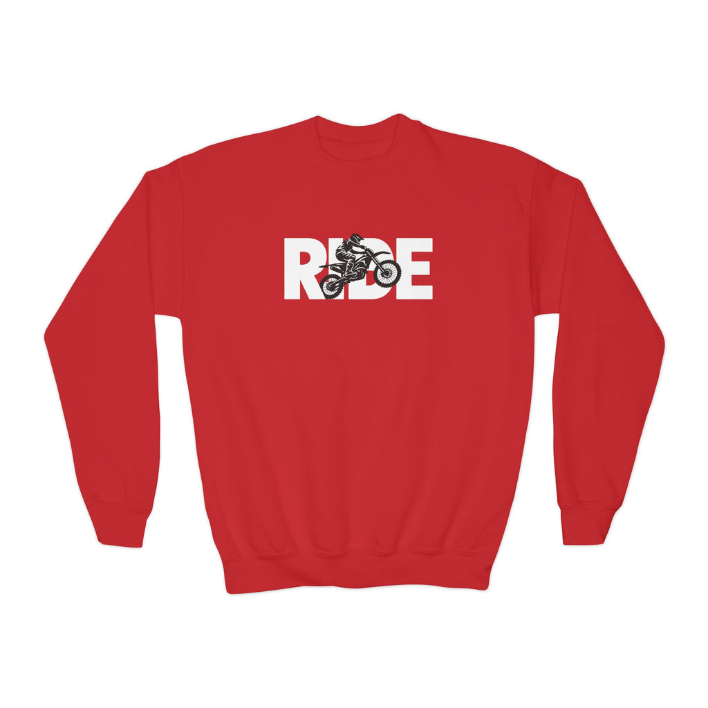RIDE Dirt Bike Youth Sweatshirt | Dirt Bike Rider Graphic | Kids Youth Crewneck