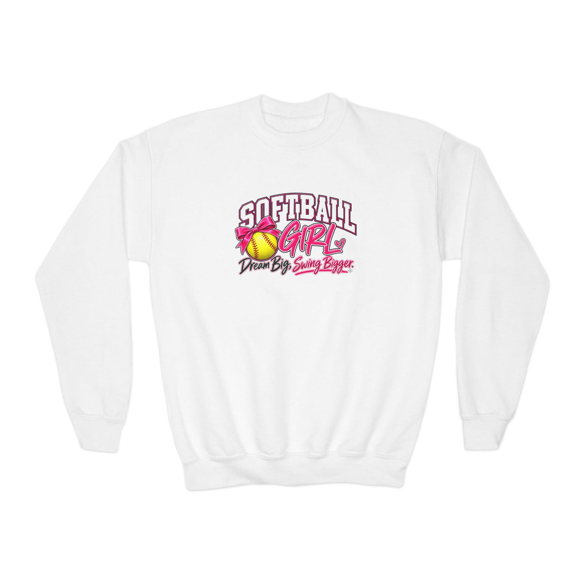 Softball Girl Youth Sweatshirt | Dream Big, Swing Bigger | Girls Softball Youth Crewneck
