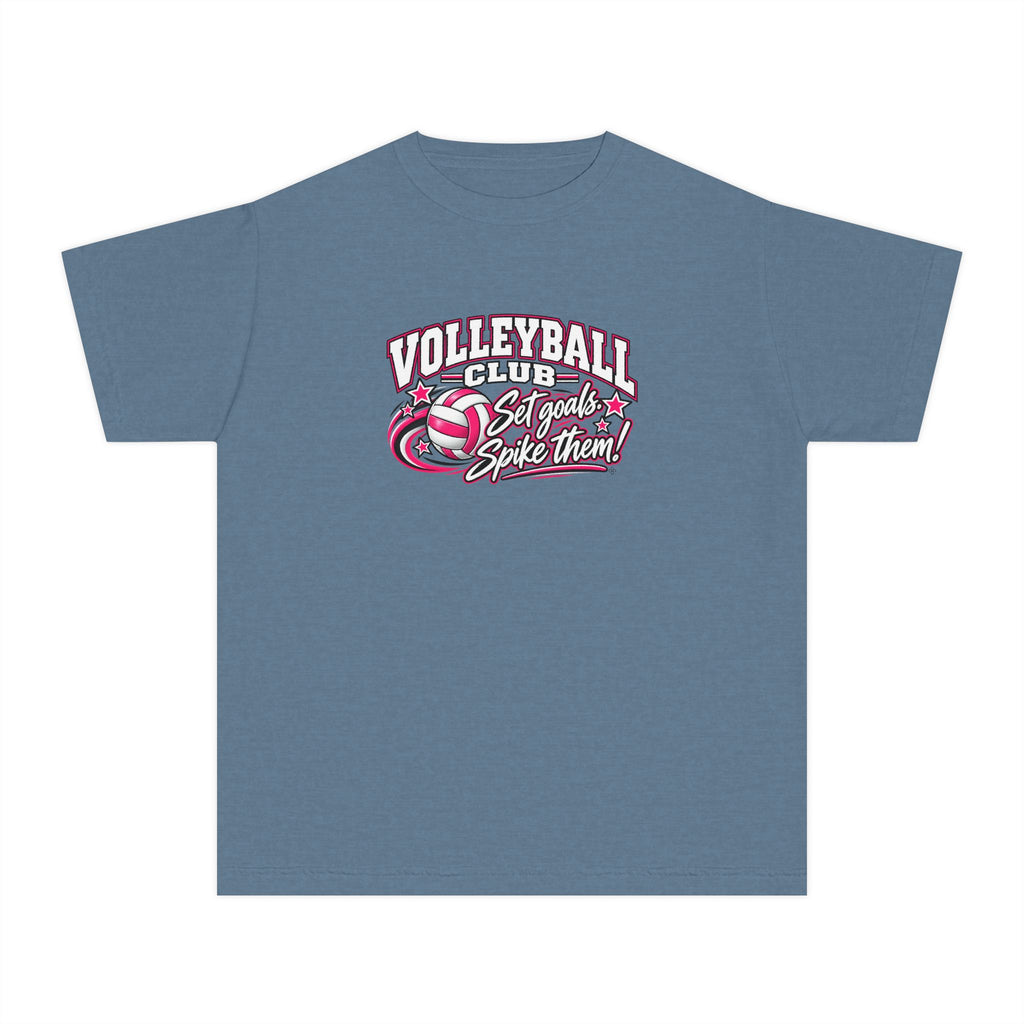 Volleyball Club Youth T-Shirt | Set Goals, Spike Them | Girls Volleyball Comfort Colors Youth Tee