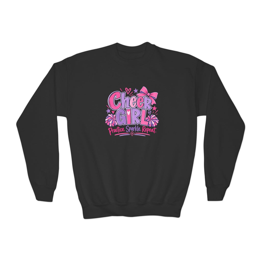 Cheer Girl Youth Sweatshirt | Practice, Sparkle, Repeat | Girls Cheer Youth Crewneck