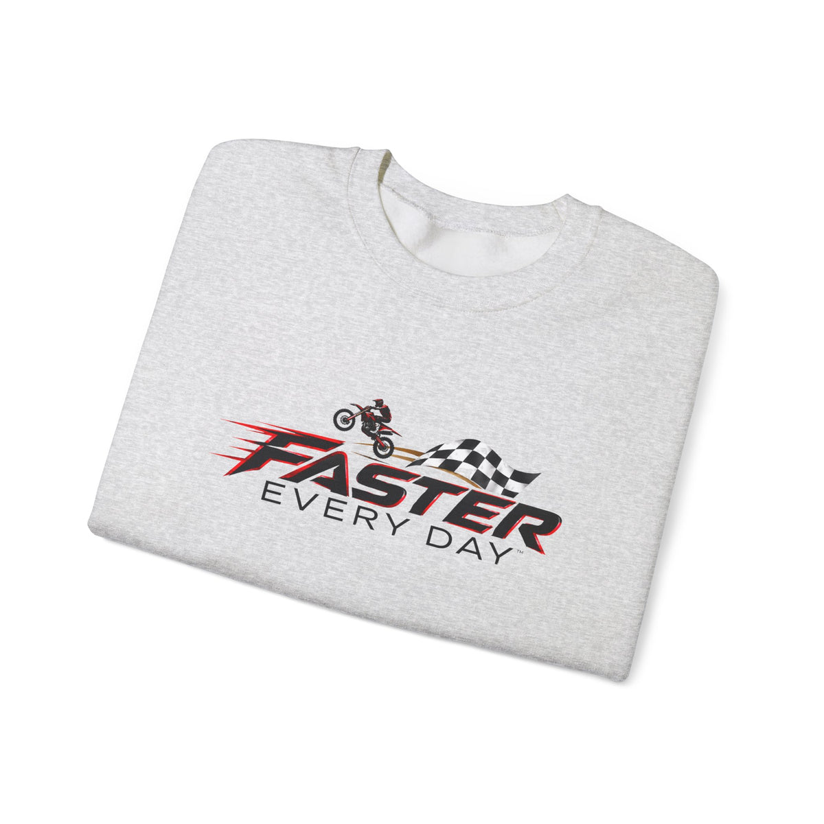Faster Every Day Dirt Bike Checkered Flag Logo Sweatshirt | Motocross Gift | Gildan Crewneck Sweatshirt