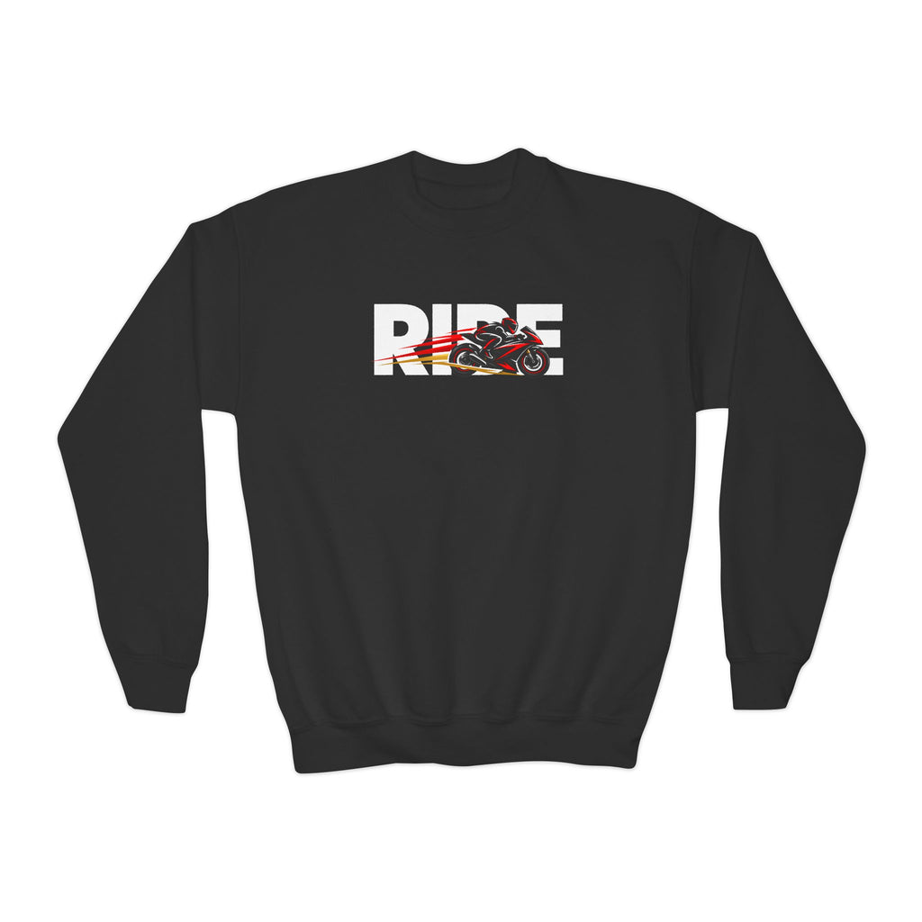 RIDE Sport Bike Youth Sweatshirt | Sport Bike Rider Graphic | Kids Youth Crewneck