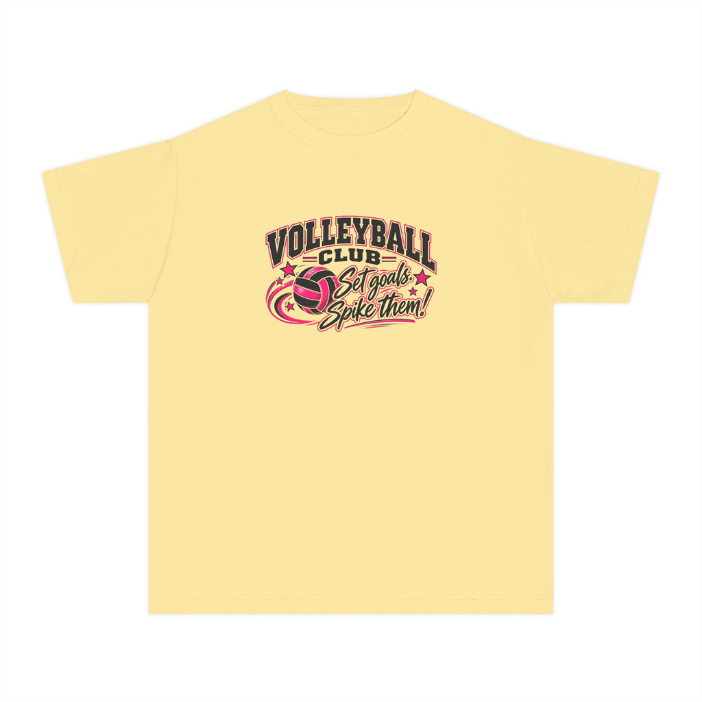 Volleyball Club Youth T-Shirt | Set Goals, Spike Them | Girls Volleyball Comfort Colors Youth Tee