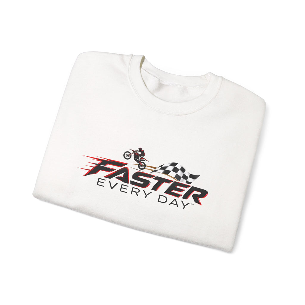 Faster Every Day Dirt Bike Checkered Flag Logo Sweatshirt | Motocross Gift | Gildan Crewneck Sweatshirt