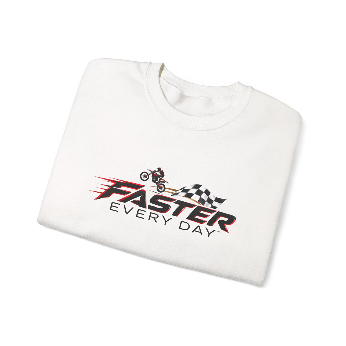 Faster Every Day Dirt Bike Checkered Flag Logo Sweatshirt | Motocross Gift | Gildan Crewneck Sweatshirt