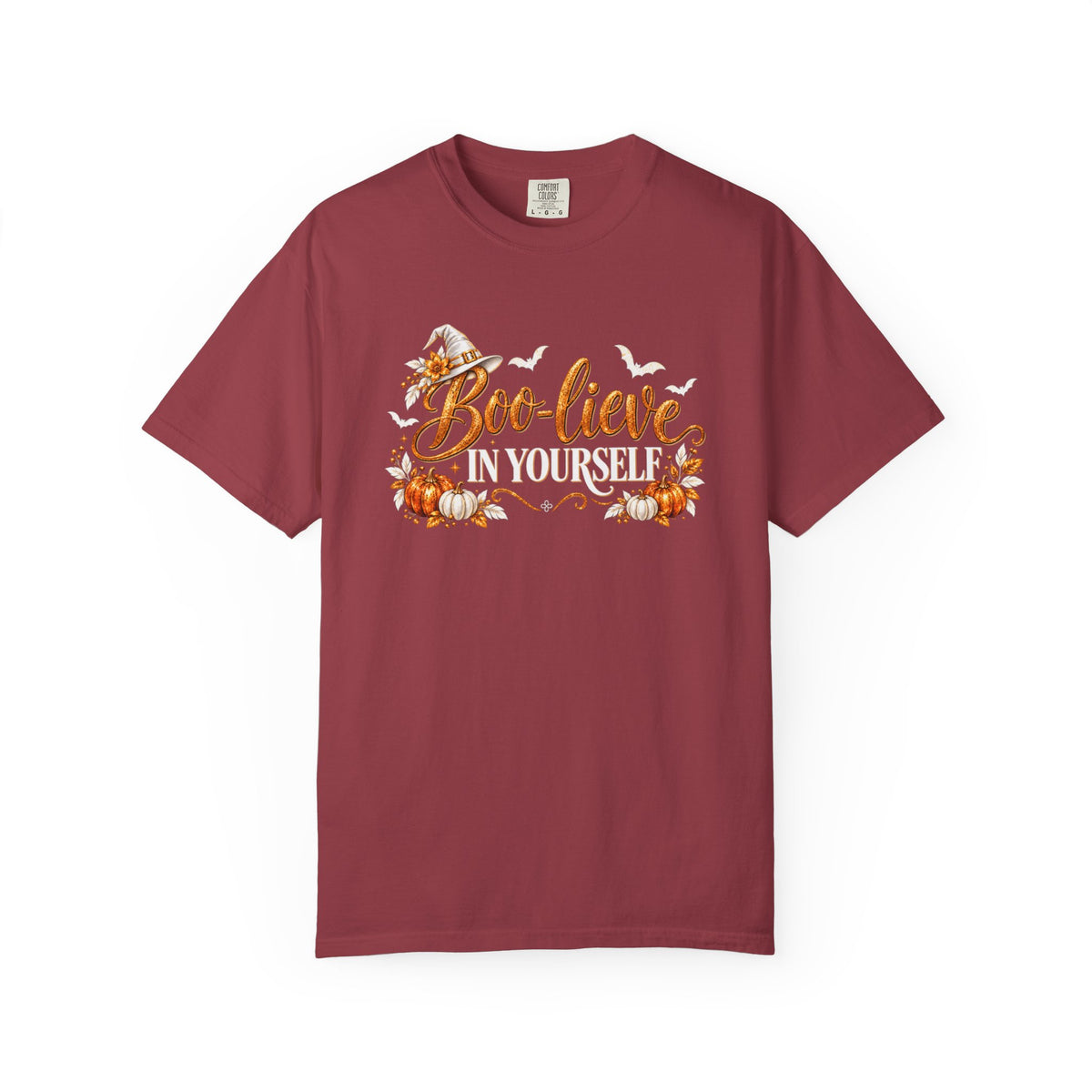 Inspirational Halloween T-Shirt - BOO-lieve In Yourself - Women's Comfort Colors Motivational Shirt