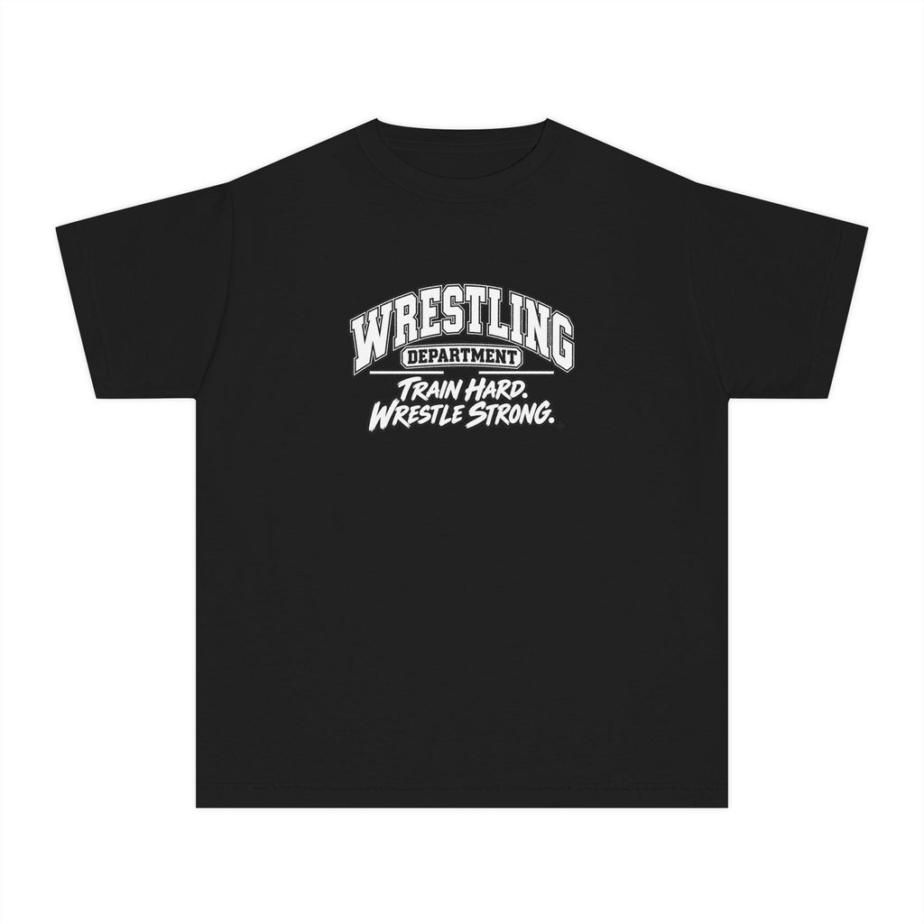Wrestling Department Youth T-Shirt | Train Hard, Wrestle Strong | Kids Wrestling Comfort Colors Youth Tee