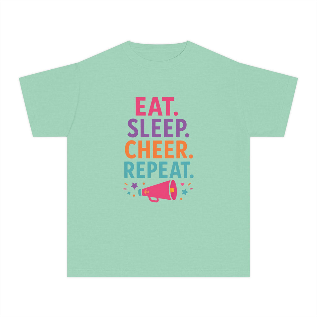 Eat Sleep Cheer Repeat Youth T-Shirt | Cheerleader Gift | Girls Cheer Comfort Colors Youth Tee