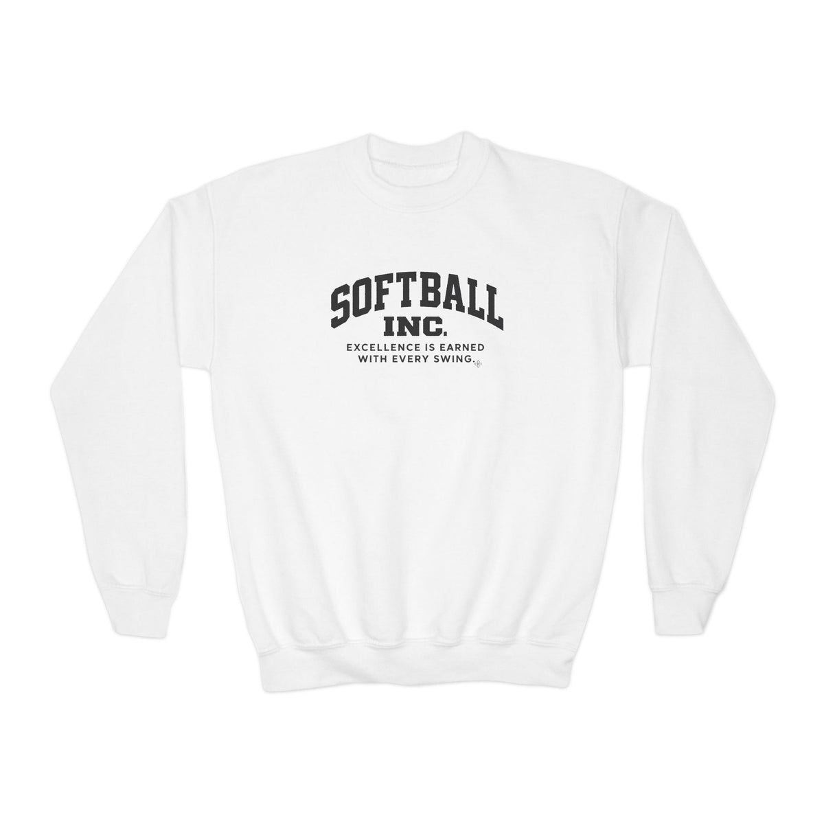 Softball Inc. Youth Sweatshirt | Excellence Is Earned With Every Swing | Girls Softball Youth Crewneck