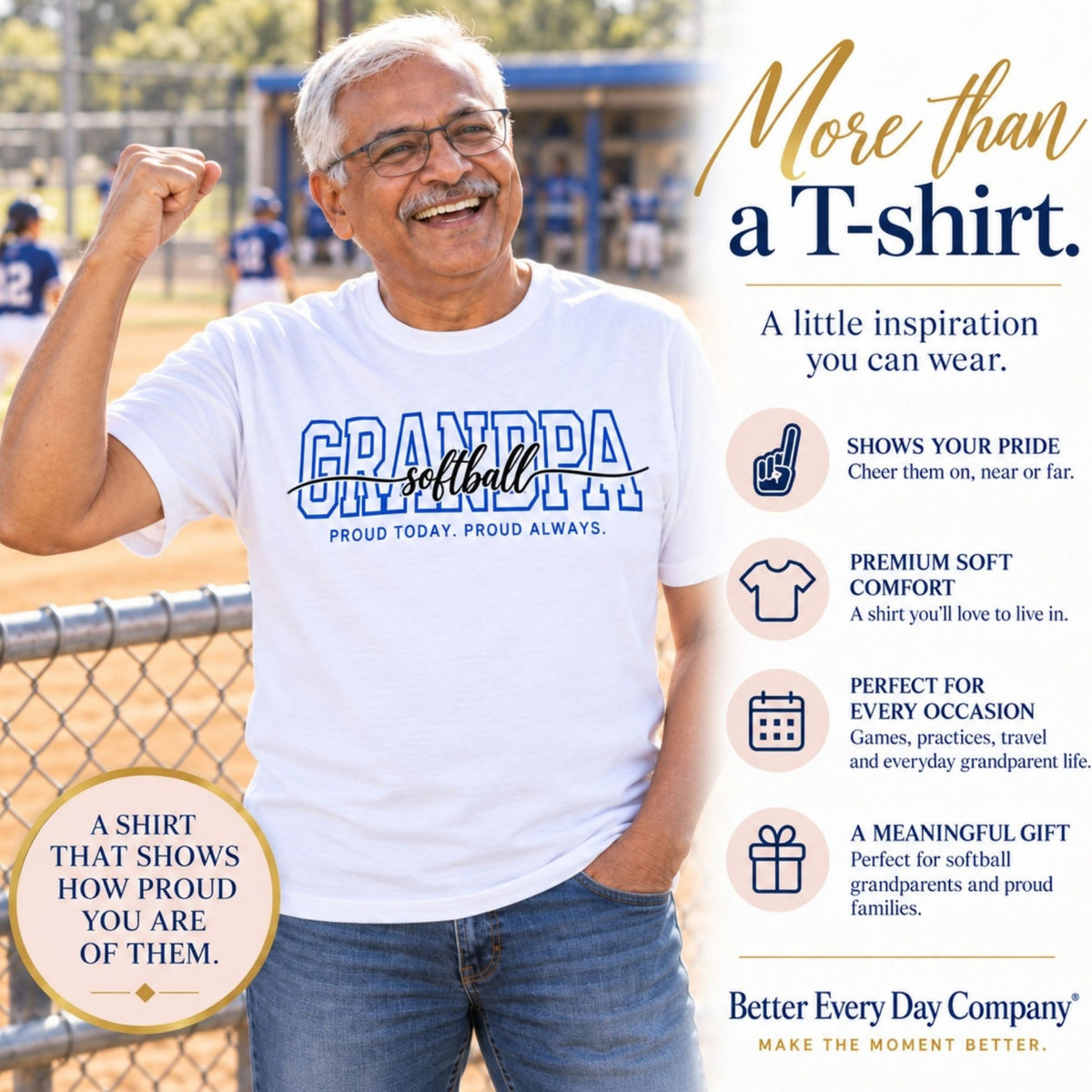 SOFTBALL Grandpa Shirt - Proud Today. Proud Always. | Choose Your Team Color | Comfort Colors Tee
