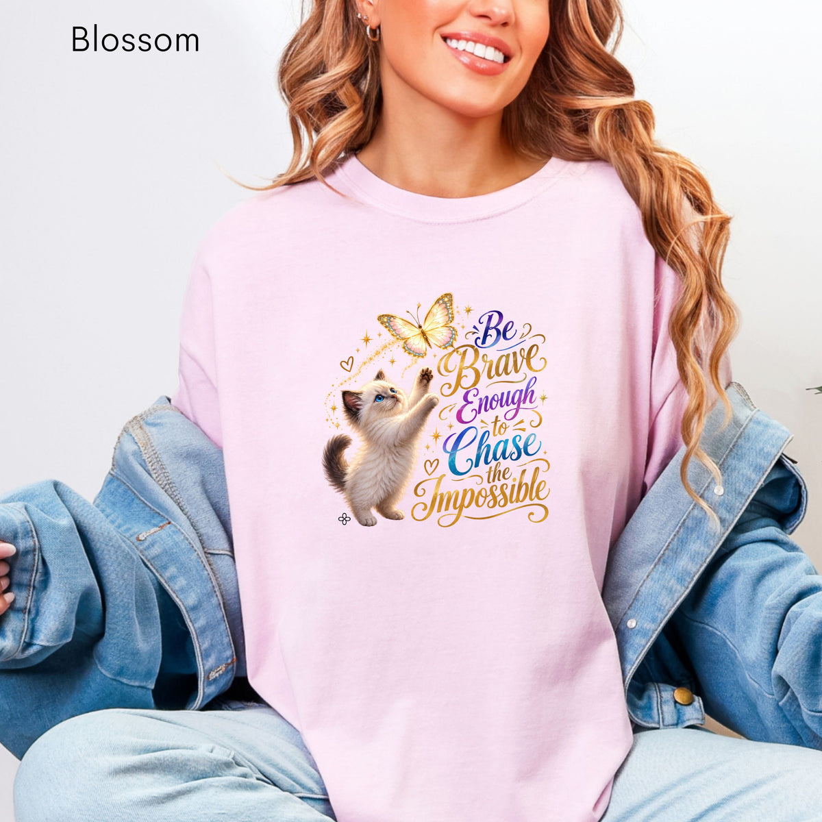 Be Brave Enough to Chase the Impossible - Women's Comfort Colors Motivational Cat / Pet T-Shirt for Women - Inspirational Tee - Comfort Colors Shirt