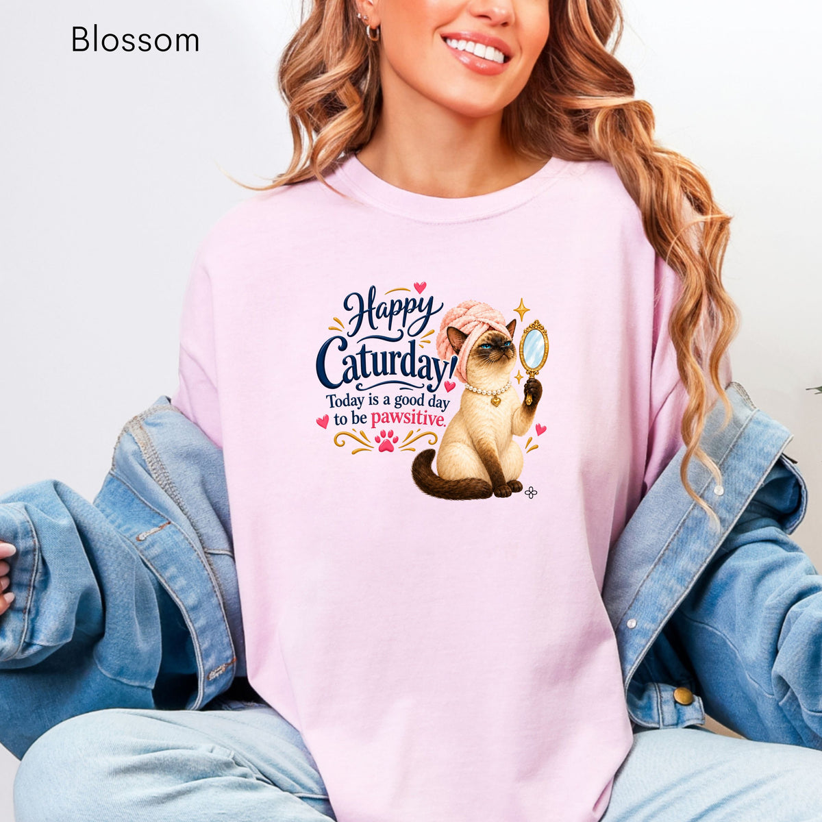 Happy Caturday - Women's Comfort Colors Motivational Cat / Pet T-Shirt for Women - Inspirational Tee - Comfort Colors Shirt
