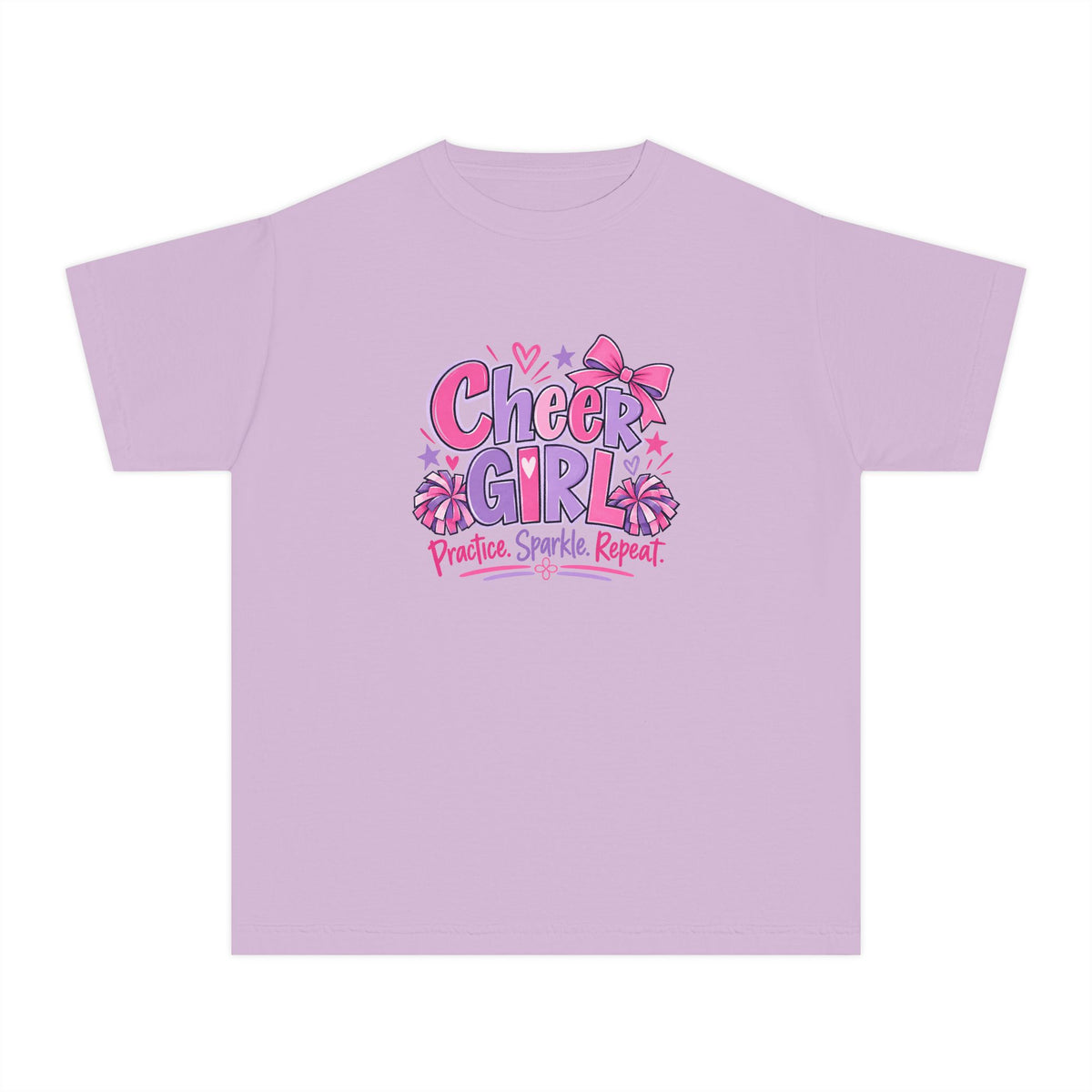 Cheer Girl Youth T-Shirt | Practice, Sparkle, Repeat | Girls Cheer Comfort Colors Youth Tee