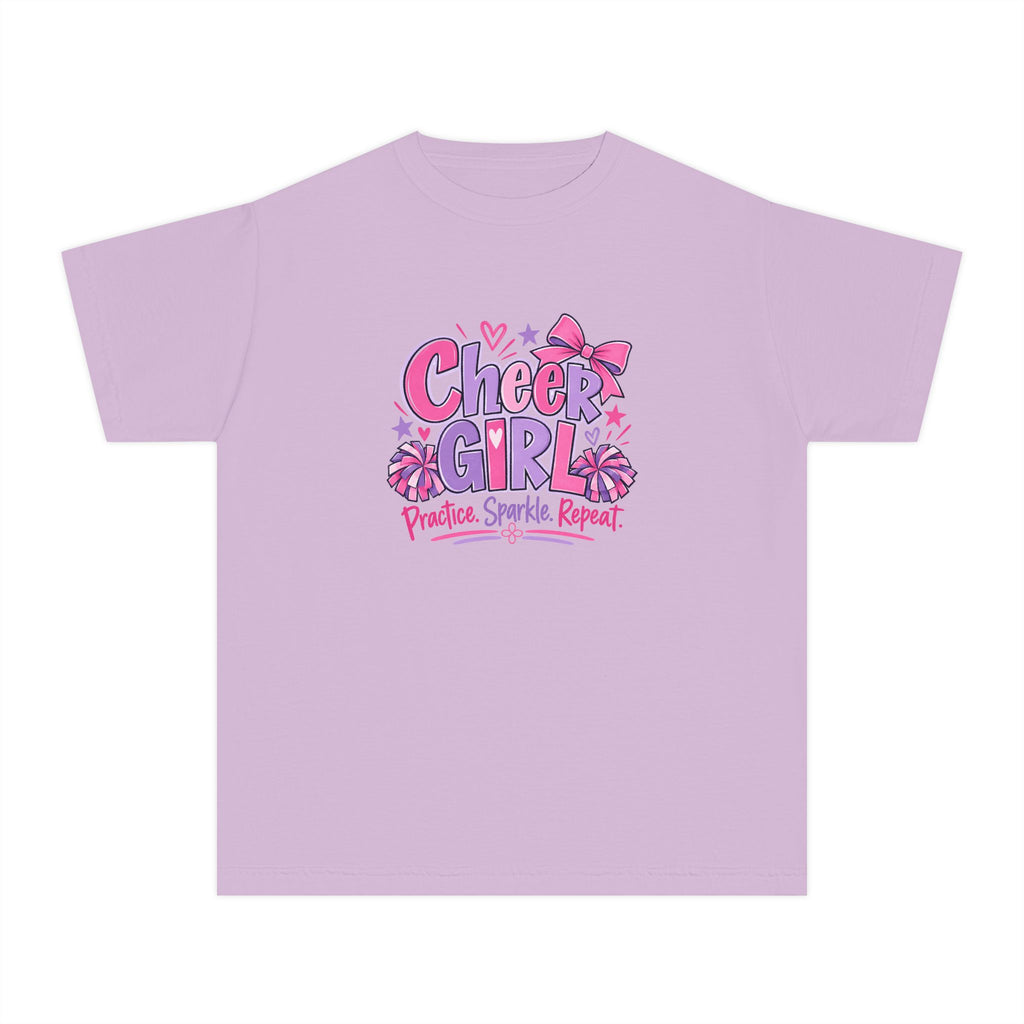 Cheer Girl Youth T-Shirt | Practice, Sparkle, Repeat | Girls Cheer Comfort Colors Youth Tee