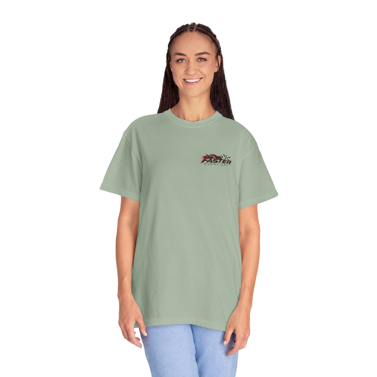 Faster Every Day Sports Car Tee | Driven to Be Better | Front Logo and Back Print | Comfort Colors T-Shirt