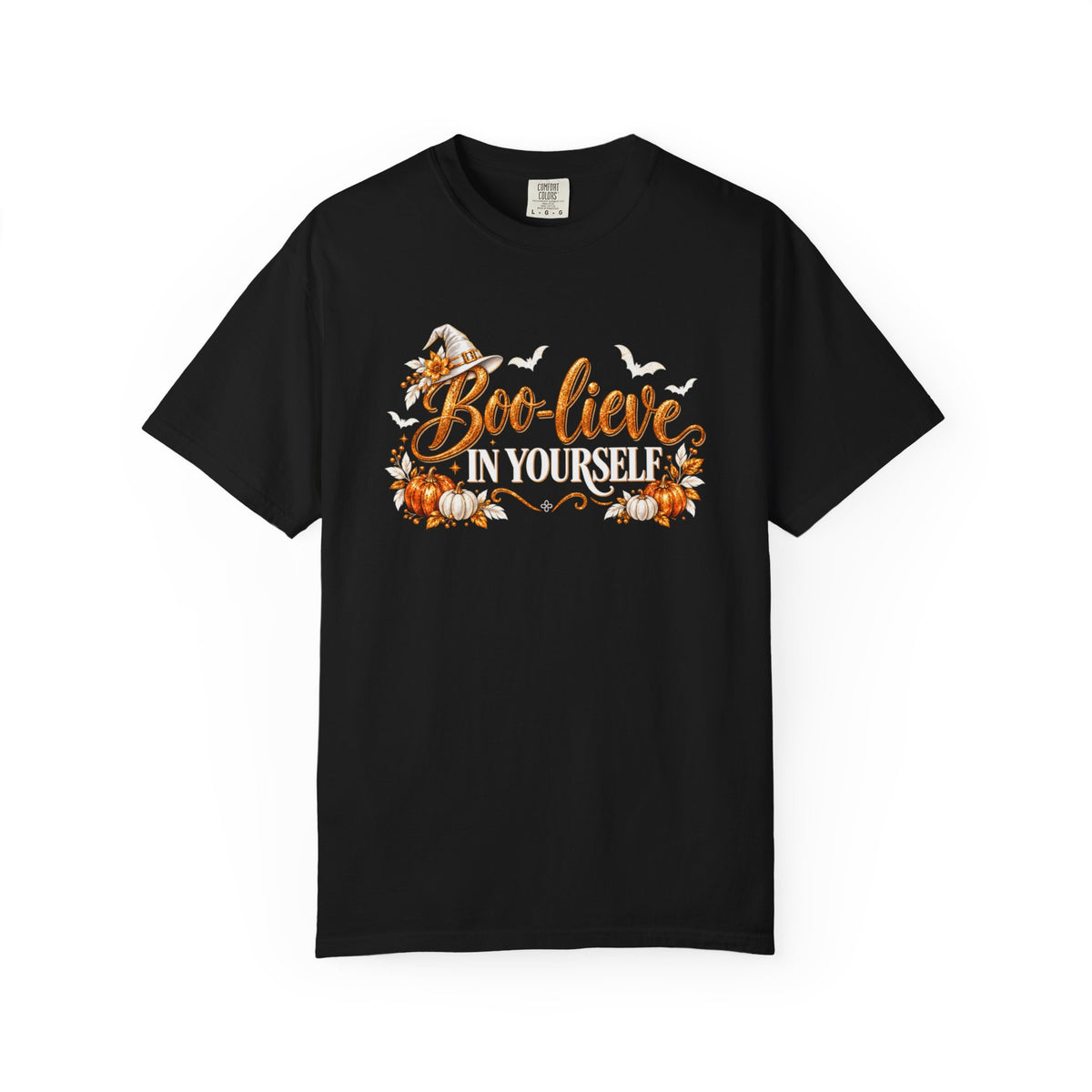 Inspirational Halloween T-Shirt - BOO-lieve In Yourself - Women's Comfort Colors Motivational Shirt