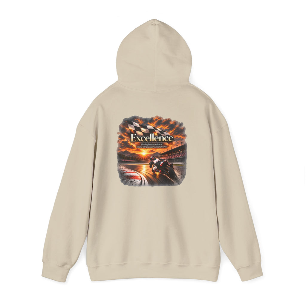 Excellence - The Highest Standards Create the Greatest Achievements | Motorcycle Racing Gift | Front Logo and Back Print | Gildan Hoodie
