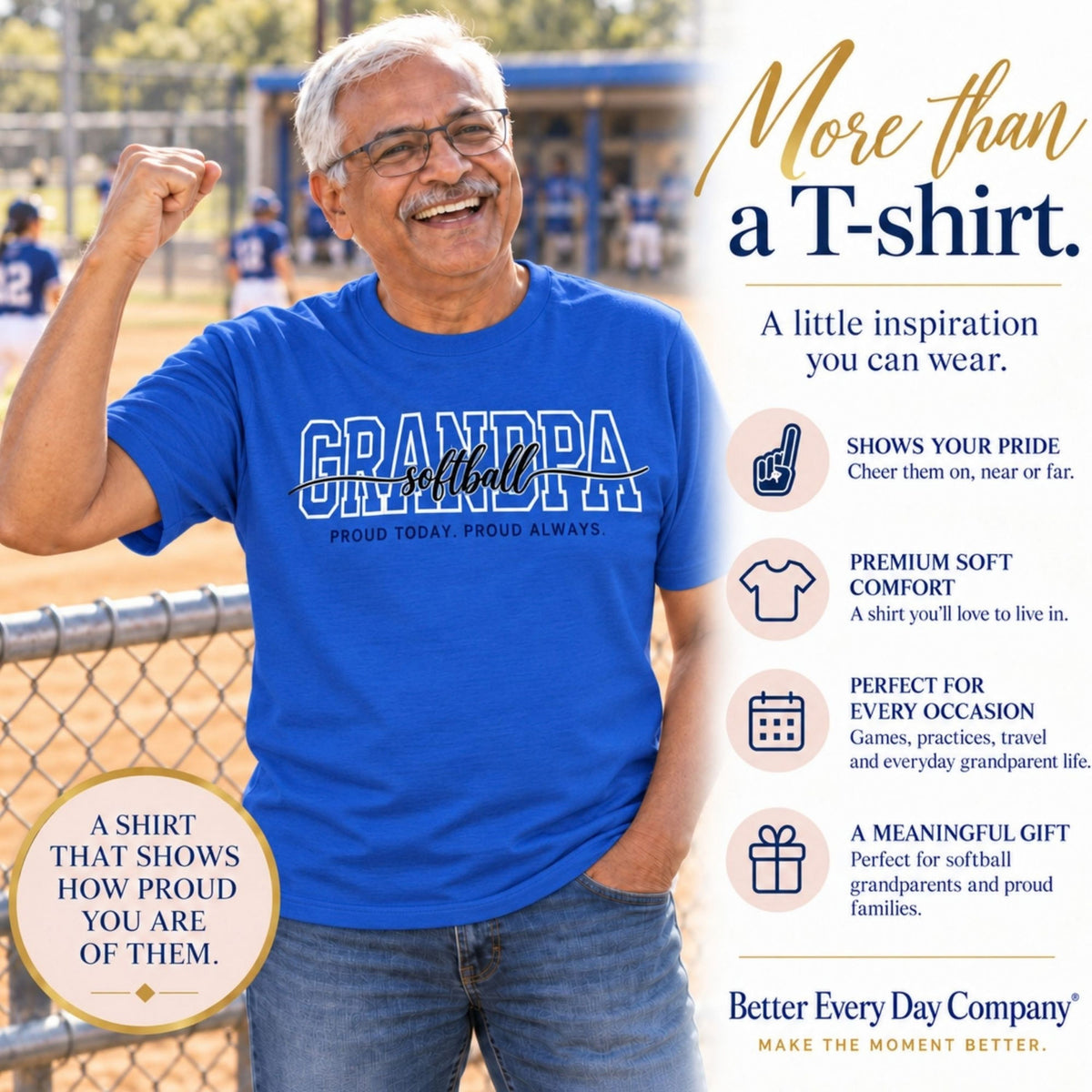 SOFTBALL Grandpa Shirt - Proud Today. Proud Always. | Choose Your Team Shirt Color | Comfort Colors Tee