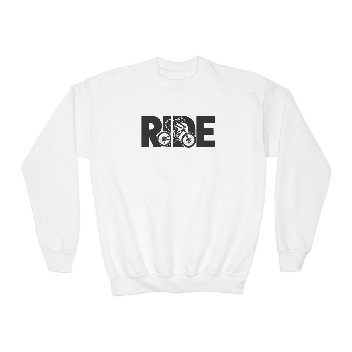RIDE Mountain Bike Youth Sweatshirt | Mountain Biker Graphic | Kids Youth Crewneck