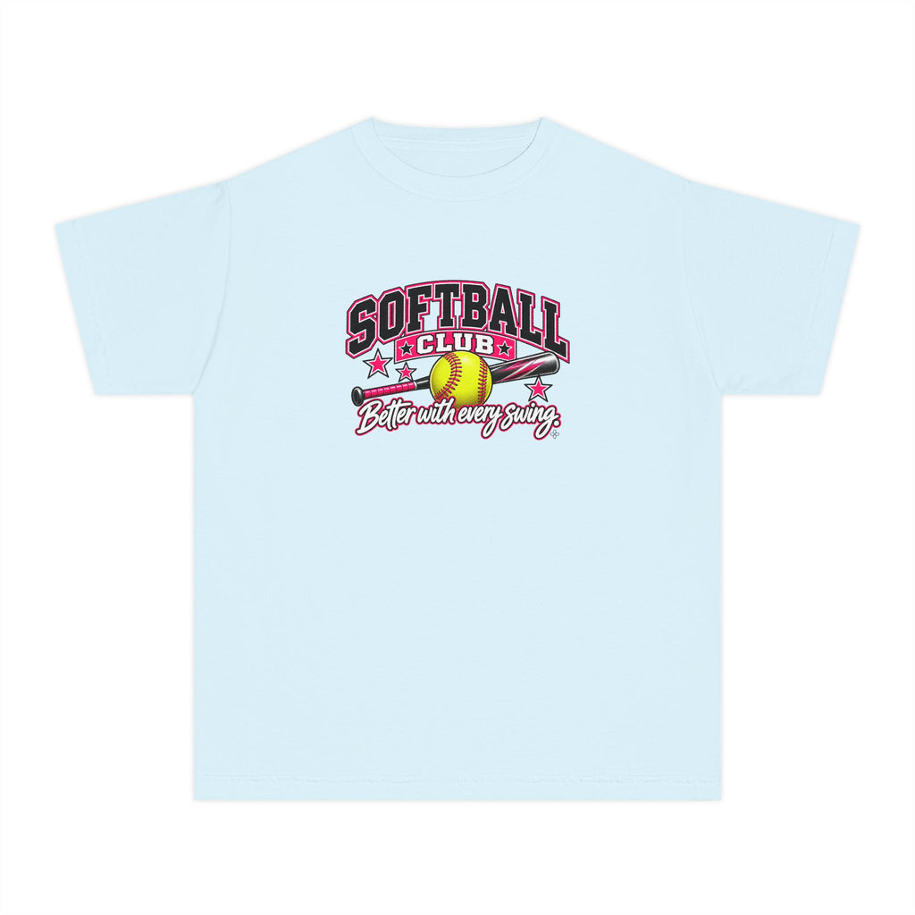 Softball Club Youth T-Shirt | Better With Every Swing | Girls Softball Comfort Colors Youth Tee