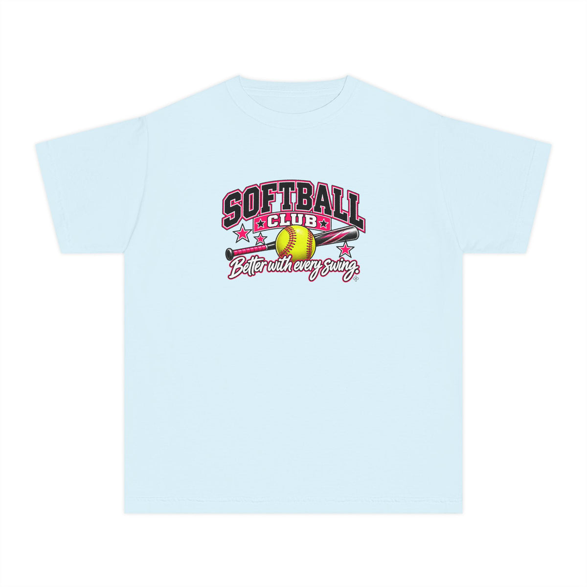 Softball Club Youth T-Shirt | Better With Every Swing | Girls Softball Comfort Colors Youth Tee