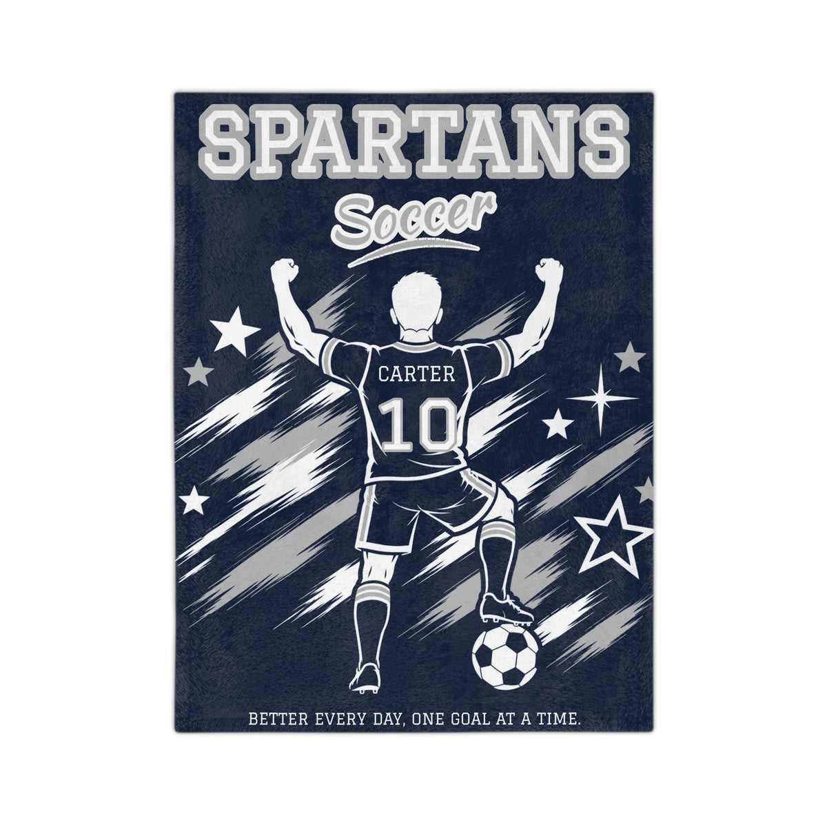 Personalized Boy Soccer Blanket - Player Spotlight Design | Custom Team Name, Number & Player Name | 2 Styles, Your Team Colors | Plush Throw