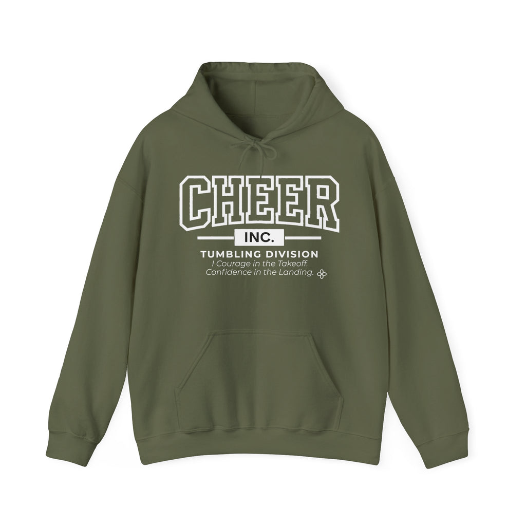 Cheer Inc. Tumbling Division Hoodie | Courage in the Takeoff, Confidence in the Landing | Cheer Gildan Hoodie