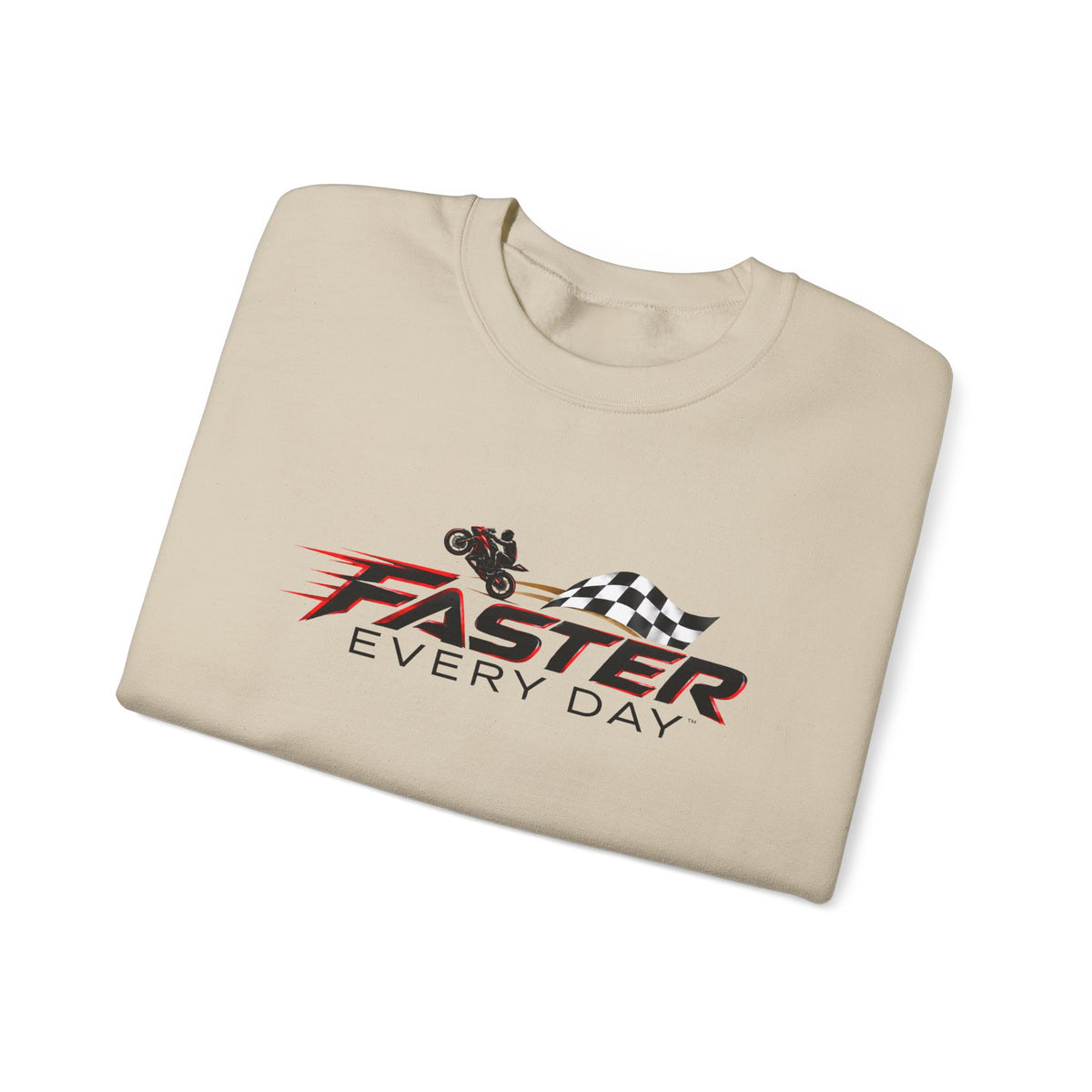 Faster Every Day Checkered Flag Logo Sweatshirt | Motorcycle Racing Gift | Gildan Crewneck Sweatshirt