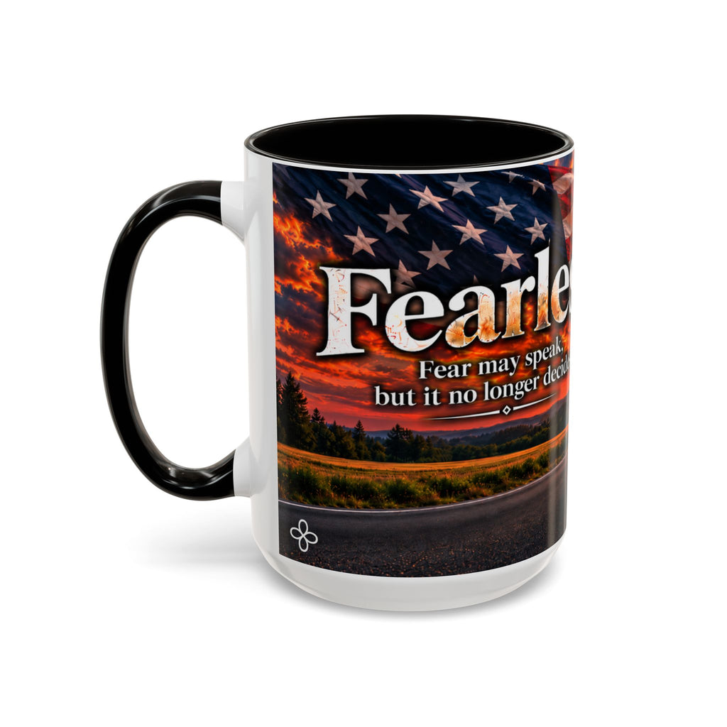 Fearless - Fear May Speak, But It No Longer Decides | 15 oz Motorcycle Wheelie Mug, Coffee Cup