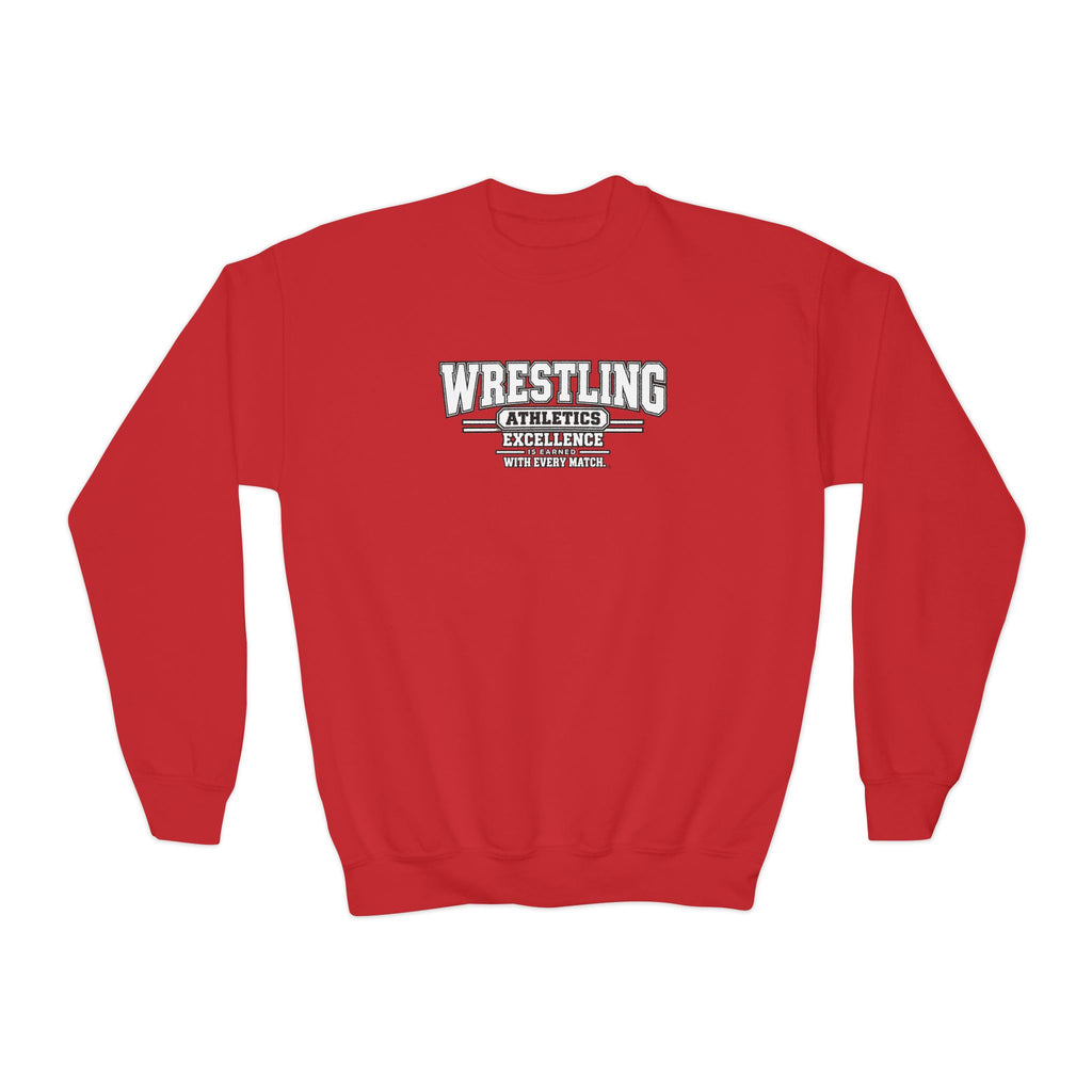 Wrestling Athletics Youth Sweatshirt | Excellence Is Earned With Every Match | Kids Wrestling Youth Crewneck