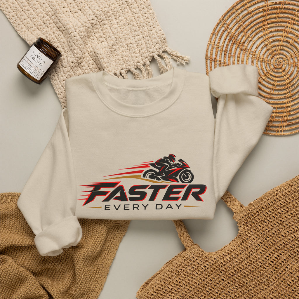 Faster Every Day Sport Bike Logo Sweatshirt | Motorcycle Racing Gift | Gildan Crewneck Sweatshirt