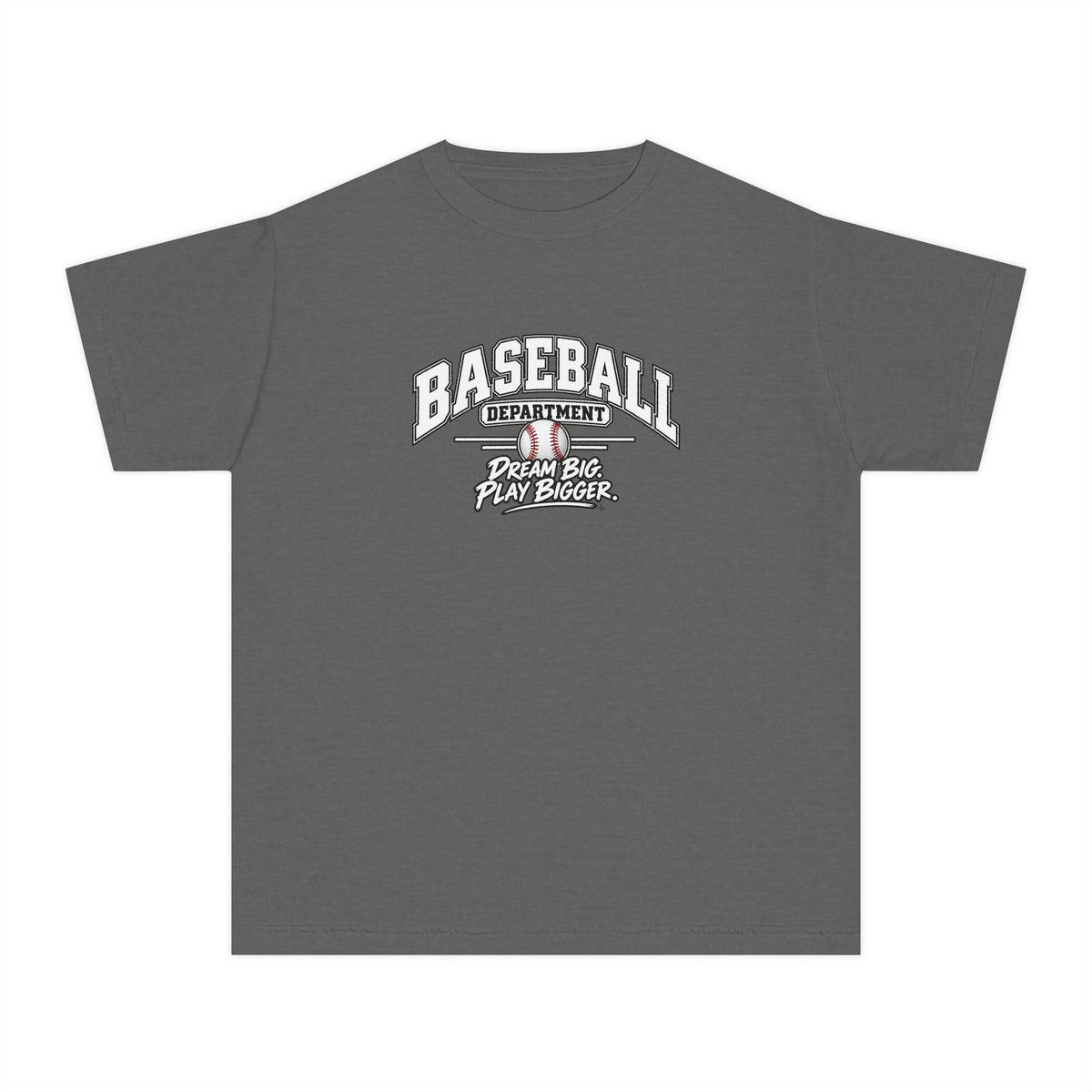 Baseball Department Youth T-Shirt | Dream Big, Play Bigger | Kids Baseball Comfort Colors Youth Tee