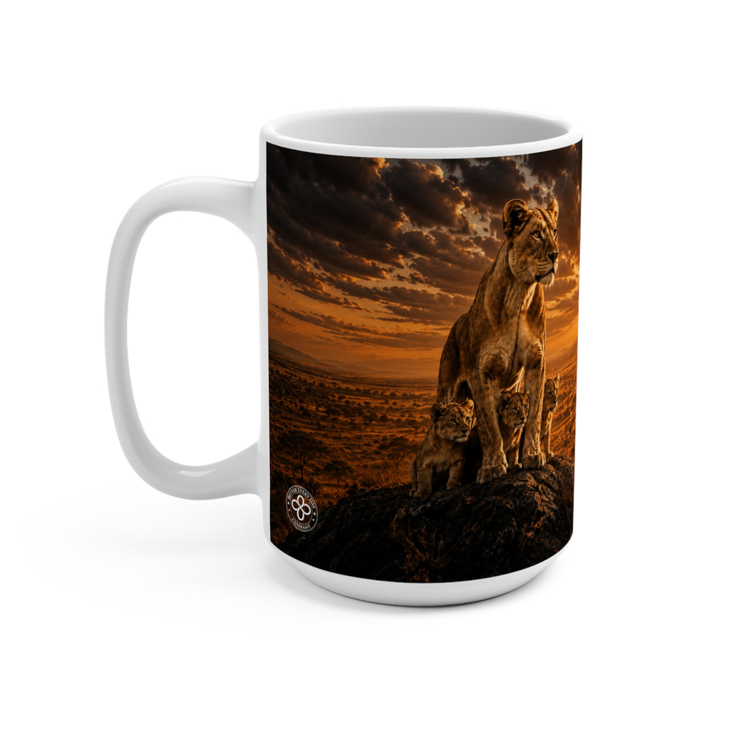 Courage - Courage Stands Between Fear and What Matters Most - Lioness and Cubs Mug, 15 oz Inspirational Lioness Mug, Coffee Cup